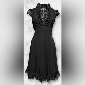 Chloe Vintage Elegant Mini Black Dress With Ruffle Accents 100% Silk Size 6